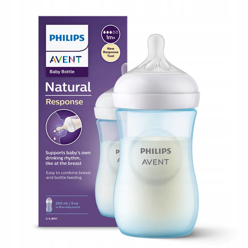 شیشه شیر نچرال ۲۶۰ میلی لیتر فیلیپس اونت PHILIPS AVENT سری Response - آبی 1